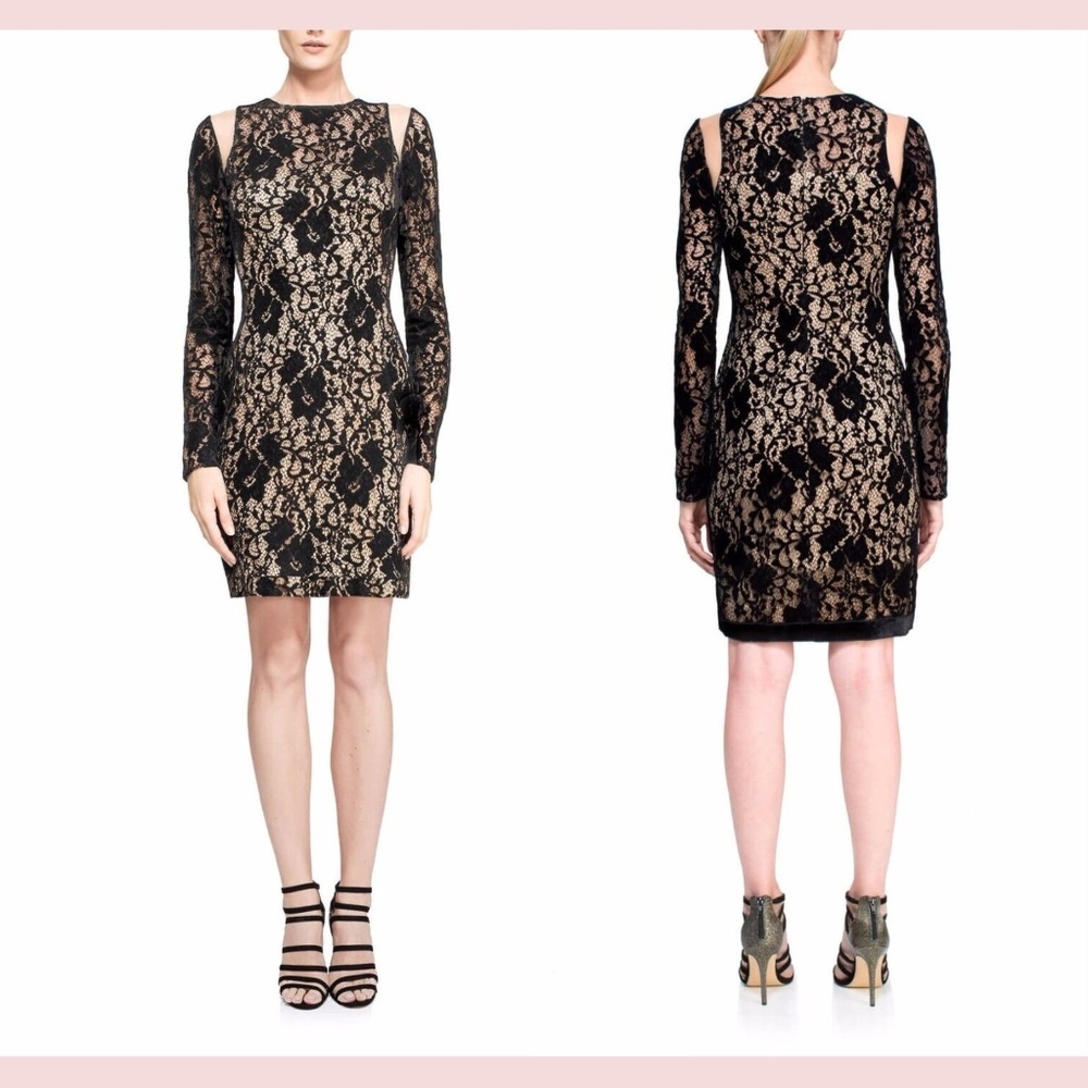 NWT Tadashi Shoji Long Sleeve‎ Velvet Illusion Shoulder Dress Black [SZ 14 ]